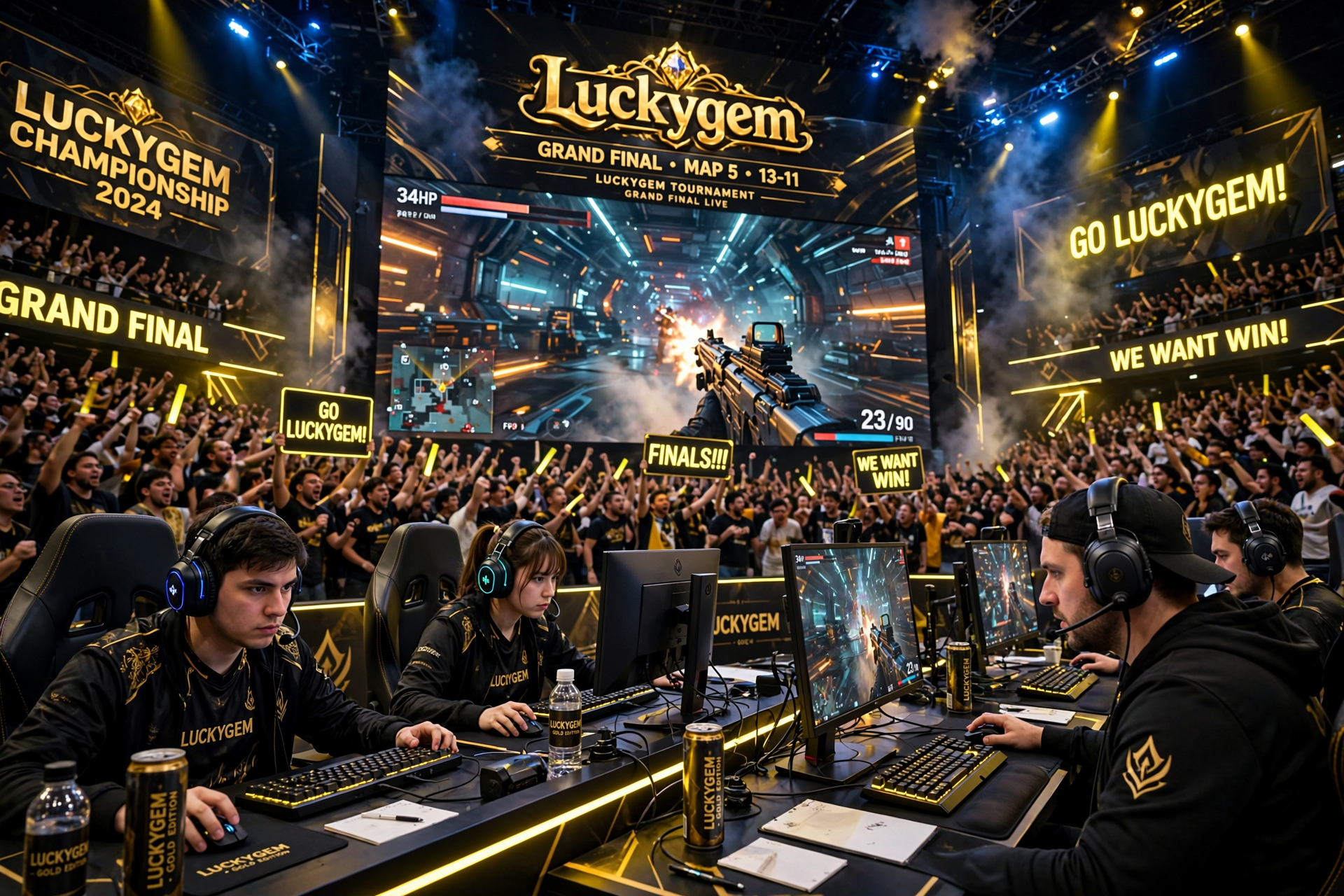 Luckygem esports tournament screenshot with crowd reaction